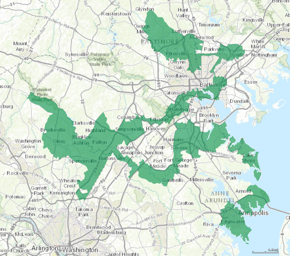 Maryland 3rd Congressional District - an extremely irregular shape sprawling across central Maryland with tentacles reaching in every direction